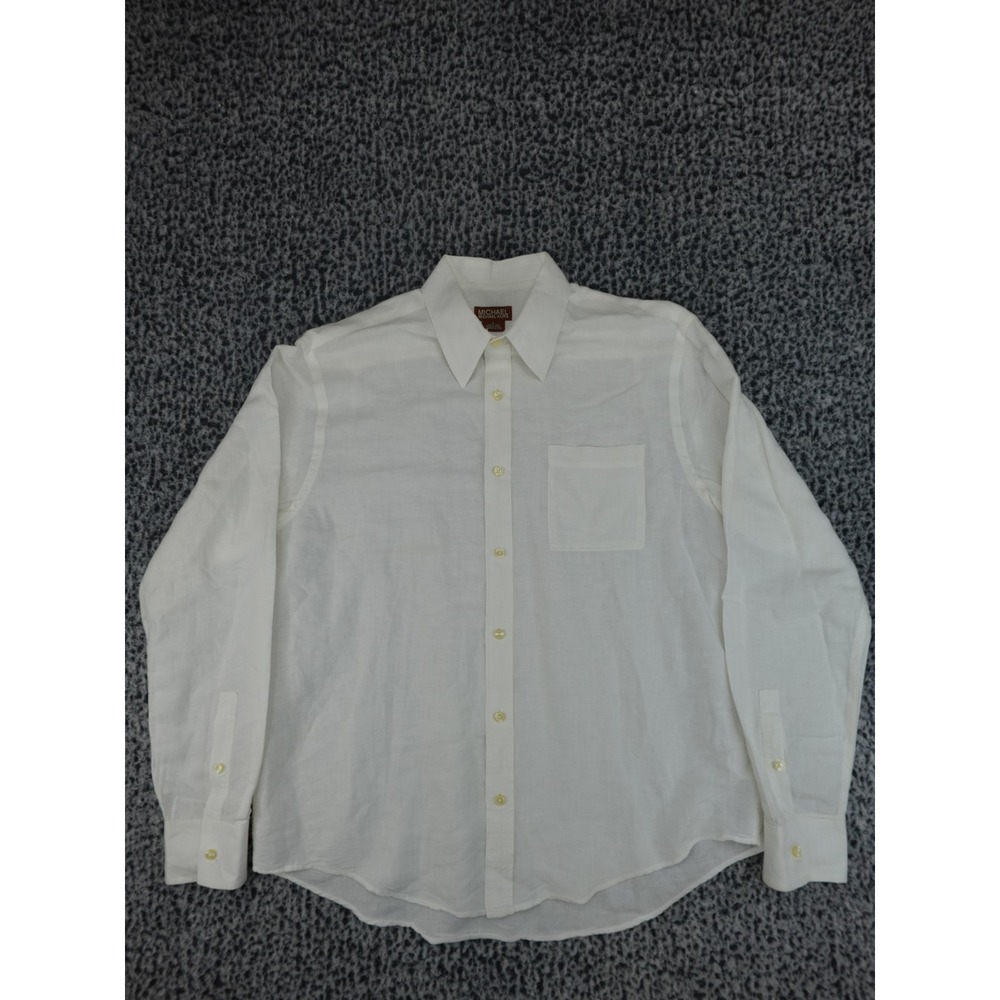Michael Kors Button Up Shirt Mens Large White Long Sleeve Chest Pocket Solid